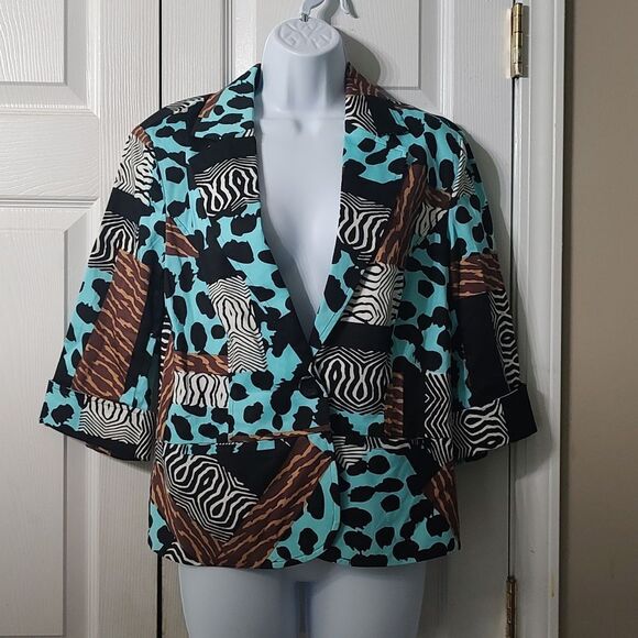 Erin by Erin London multi animal print pattern color blazer jacket Sz M - Picture 1 of 5